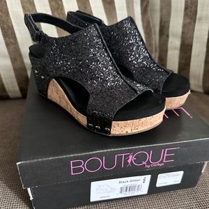 Corky's Womens Carley Black Glitter Sandals Size 6